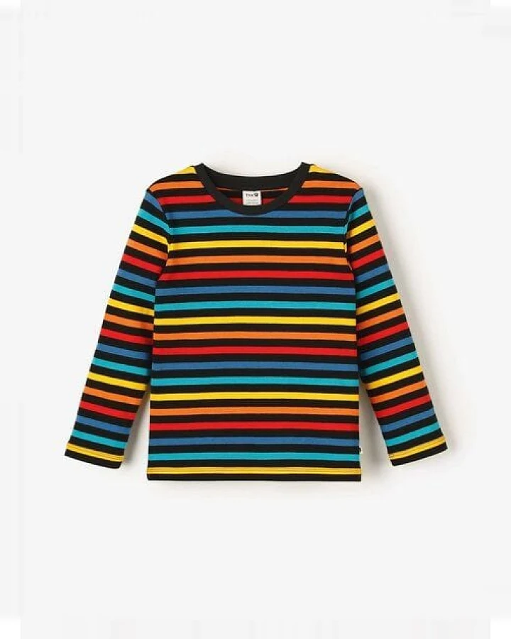 The QT veganes Kinder-Langarmshirt – Bunte Streifen