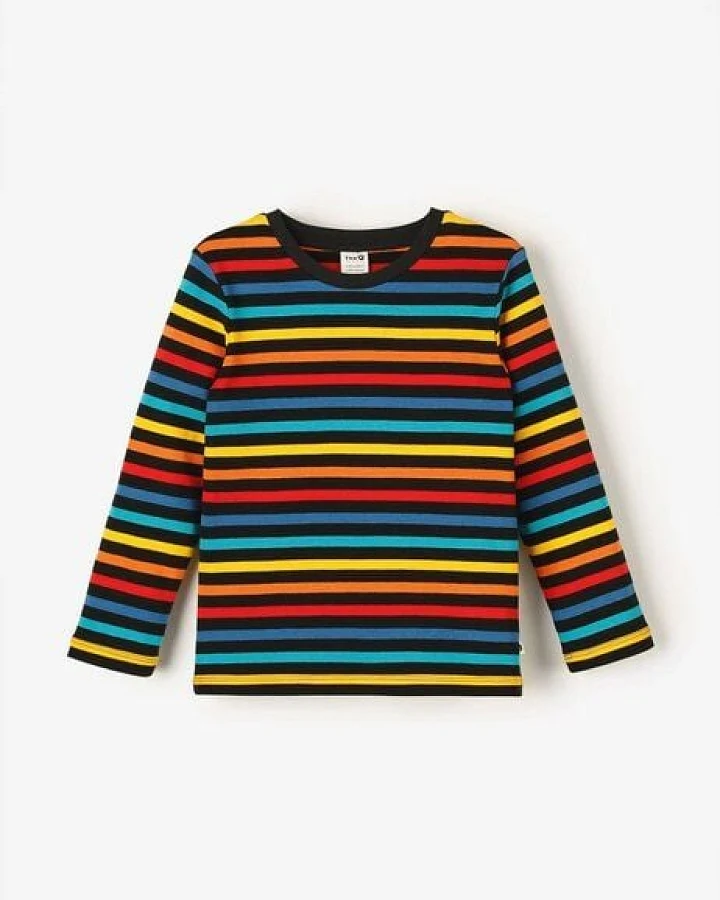 The QT veganes Kinder-Langarmshirt – Bunte Streifen