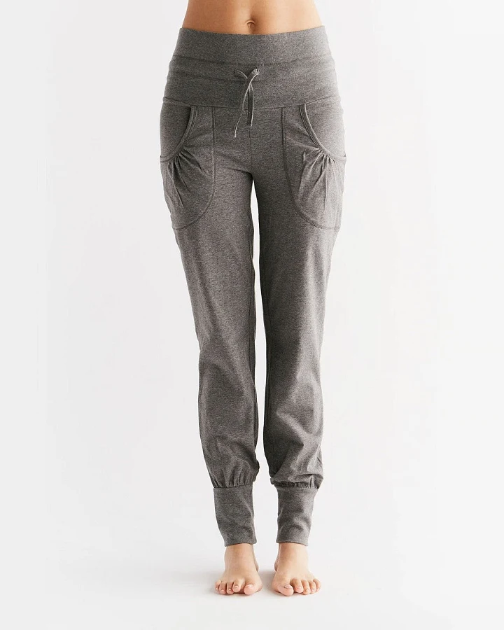 Leela Cotton Damen vegan Yogahose Mit Umgeschlagenem Bund Anthrazit Melange/Grau