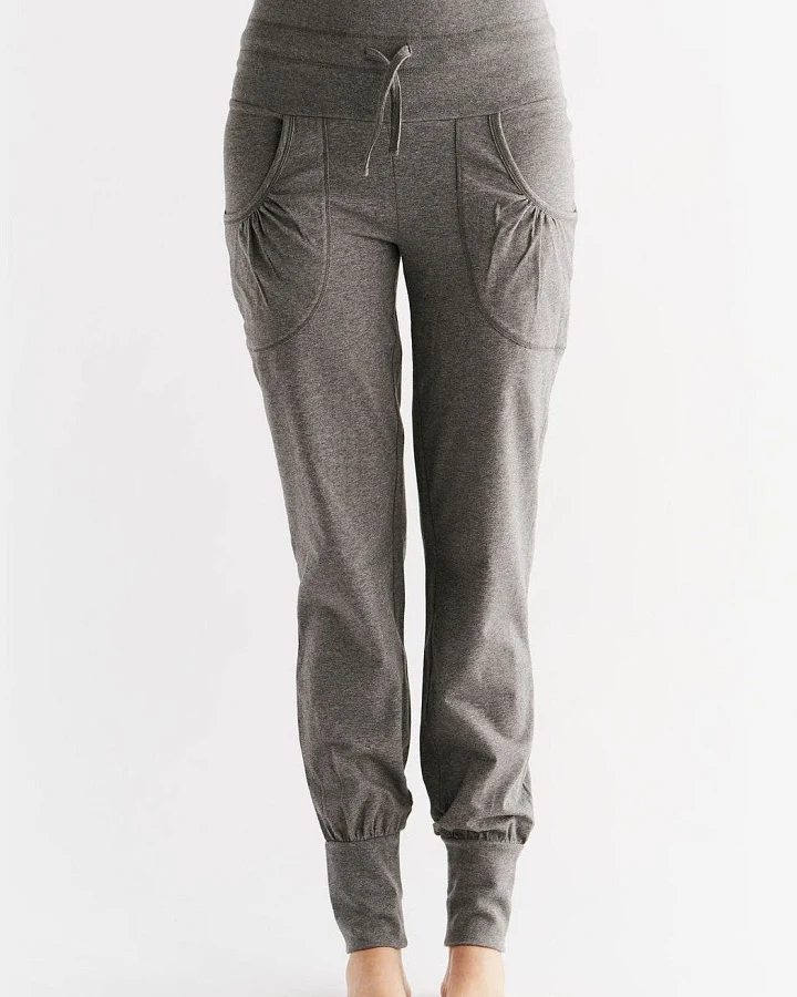 Leela Cotton Damen vegan Yogahose Mit Umgeschlagenem Bund Anthrazit Melange