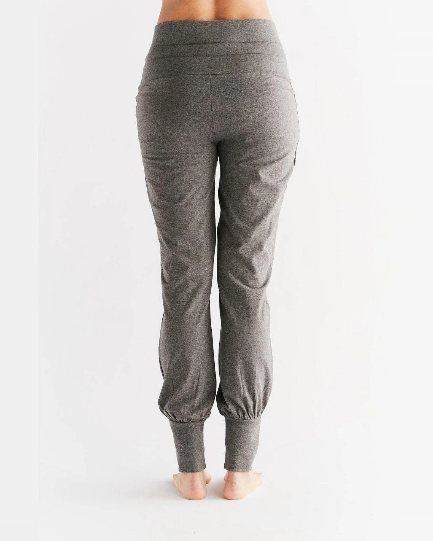 Leela Cotton Damen vegan Yogahose Mit Umgeschlagenem Bund Anthrazit Melange/Grau – Ansicht 2