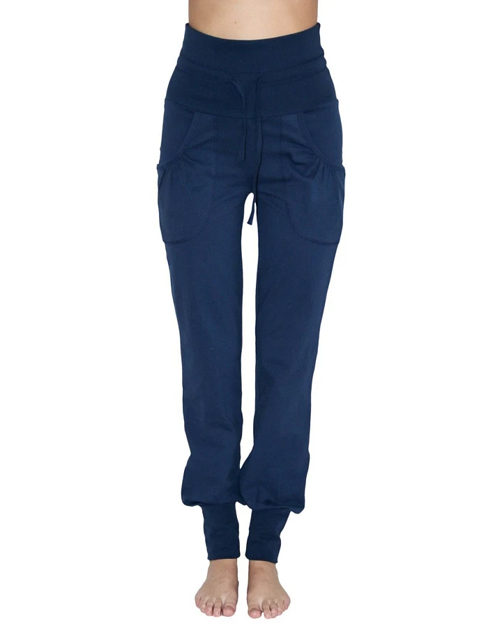 Leela Cotton Damen vegan Yogahose Mit Umgeschlagenem Bund Marineblau