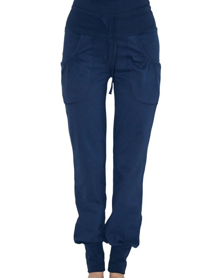 Leela Cotton Damen vegan Yogahose Mit Umgeschlagenem Bund Marineblau