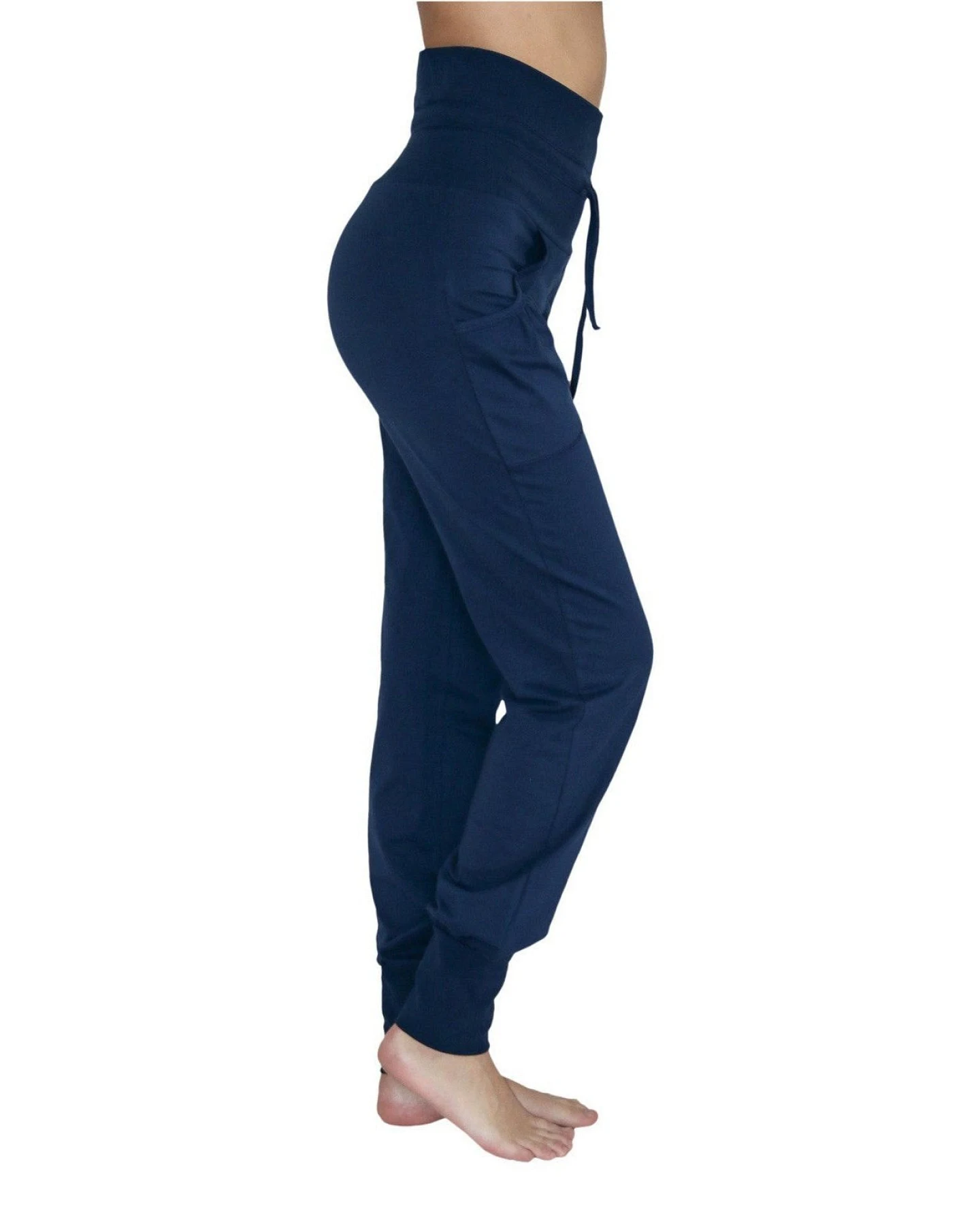 Leela Cotton Damen vegan Yogahose Mit Umgeschlagenem Bund Marineblau – Ansicht 2