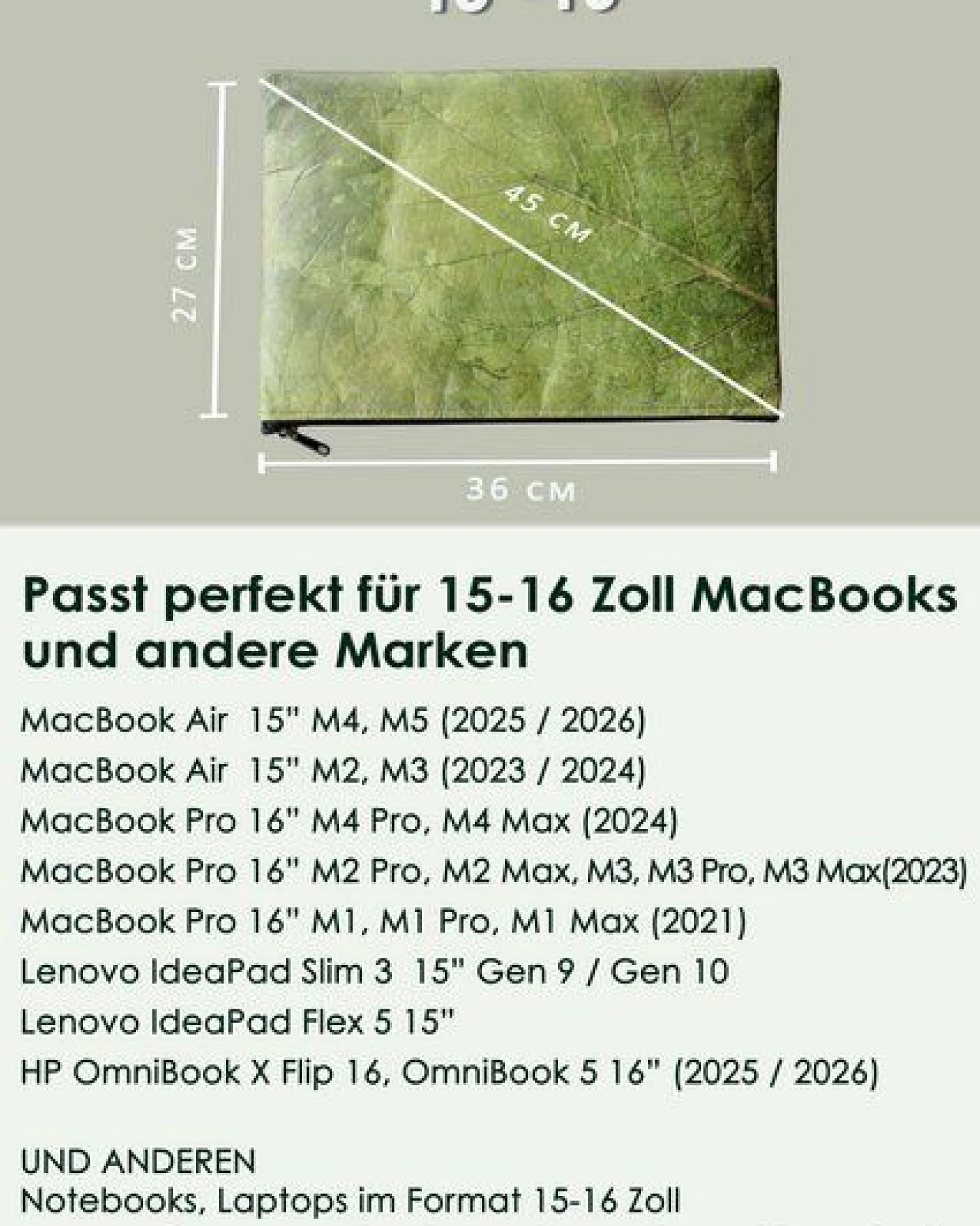 BY COPALA Nachhaltige 15–16 Zoll Laptoptasche aus Teak-Blattleder – Ansicht 4