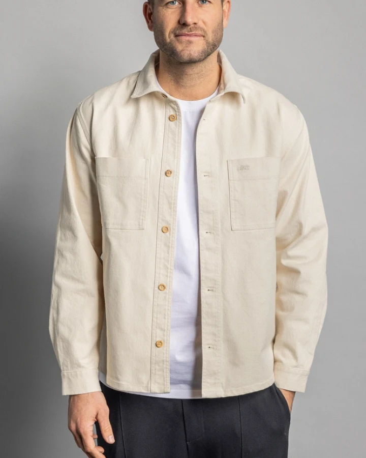 DIRTS Herren vegan Überhemd Ungefärbt Natürlich Beige
