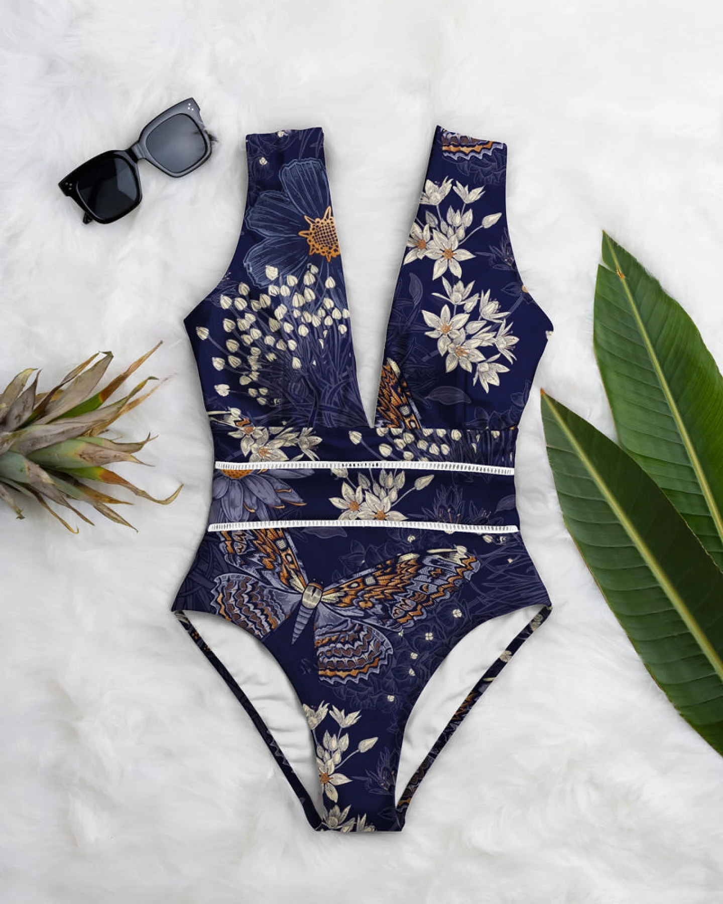 Averie Damen vegan Badeanzug Deep Plunge One Piece Dani Daisy Print – Ansicht 2