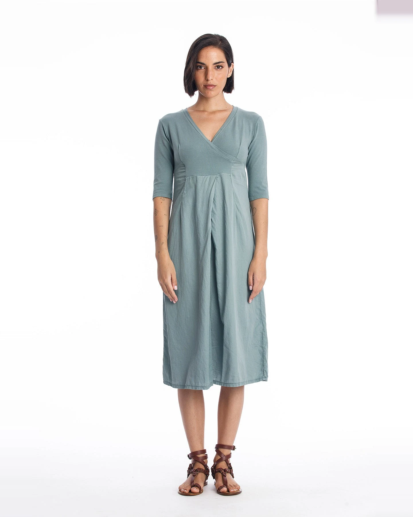 RAVENS VIEW IBIZA Damen vegan Kleid City Ls Chinois Grün – Ansicht 2