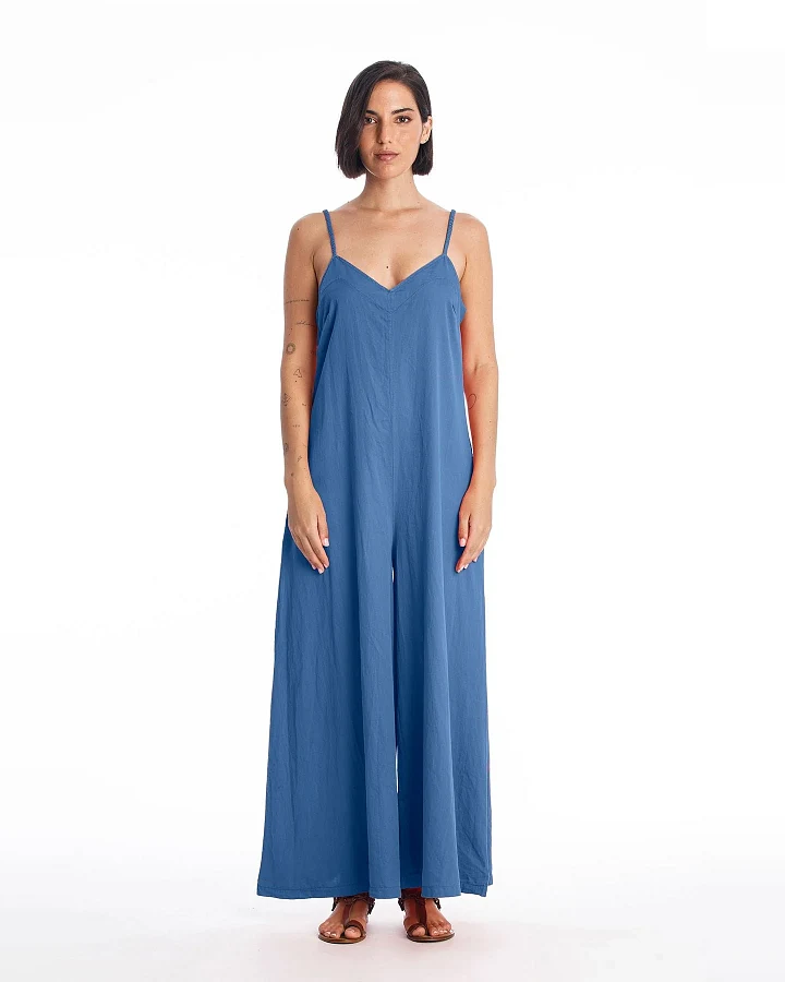RAVENS VIEW IBIZA Damen vegan Jumpsuit Chiara Satin Indigo Blau