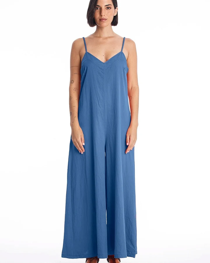 RAVENS VIEW IBIZA Damen vegan Jumpsuit Chiara Satin Indigo Blau