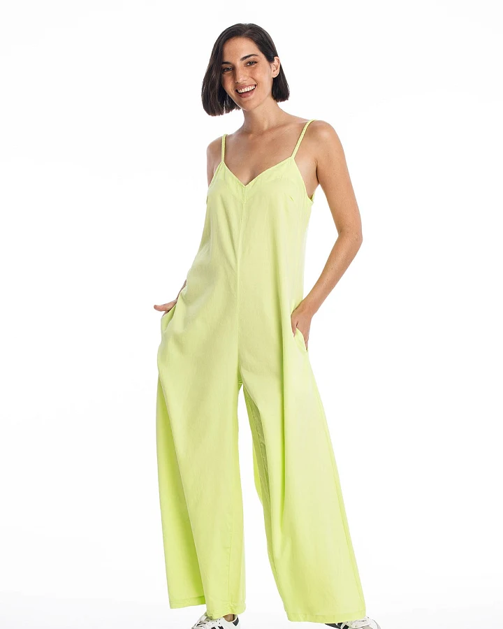 RAVENS VIEW IBIZA Damen vegan Jumpsuit Chiara Satin Kalkgelb