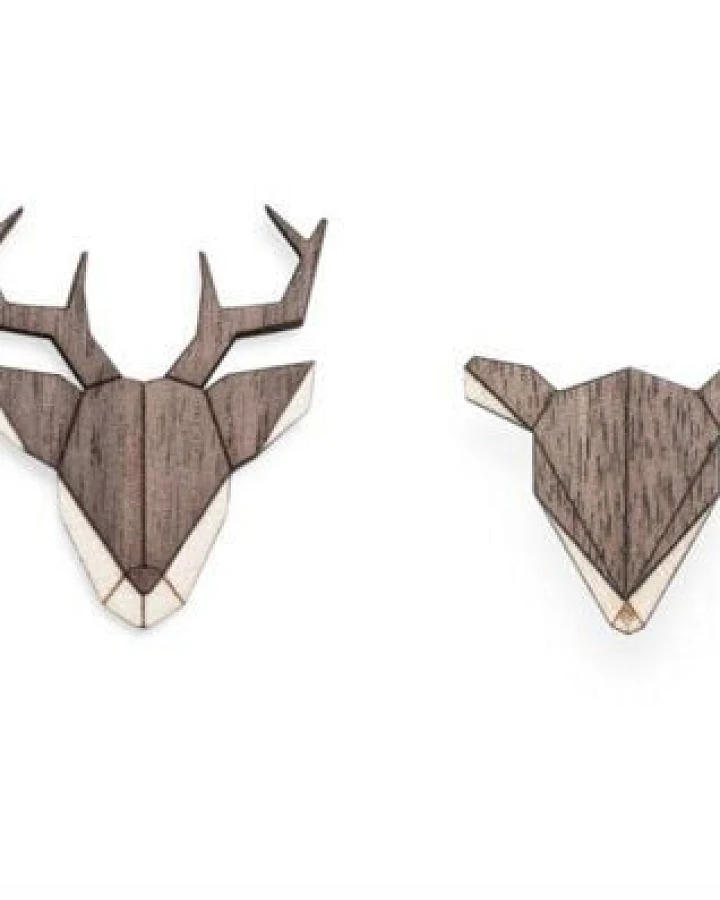 BeWooden Broschen aus Holz - Hirsch + Reh Set