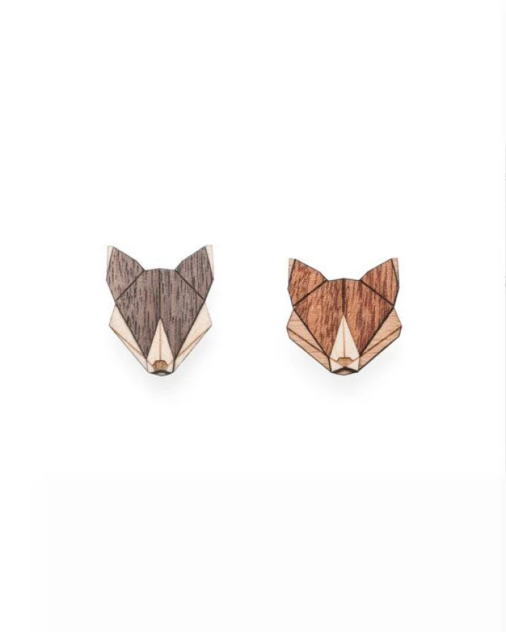 BeWooden Broschen aus Holz - Wolf + Fuchs Set