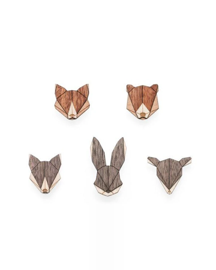 BeWooden Broschen aus Holz Set - Tiere