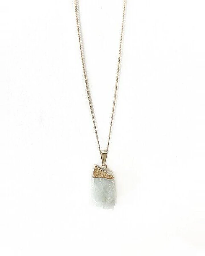Crystal and Sage Aquamarin Halskette mit Panzerkette, vergoldet