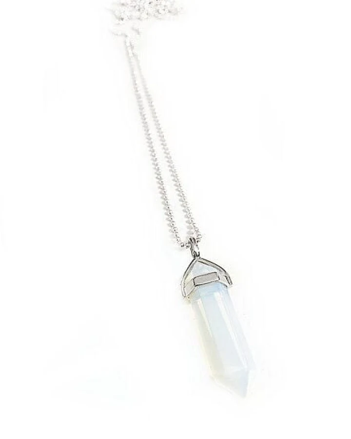 Crystal and Sage Moon Stone Halskette mit Kugelkette, versilbert