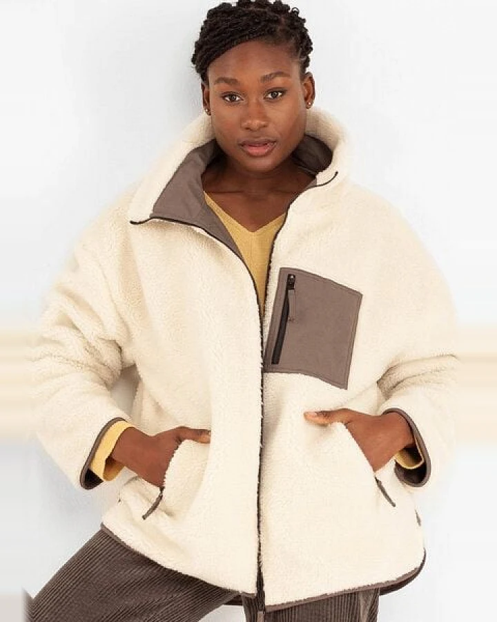 Alma & Lovis Woll-Teddy-/ Softshell-Wendejacke aus Bio-Baumwolle und Schurwolle