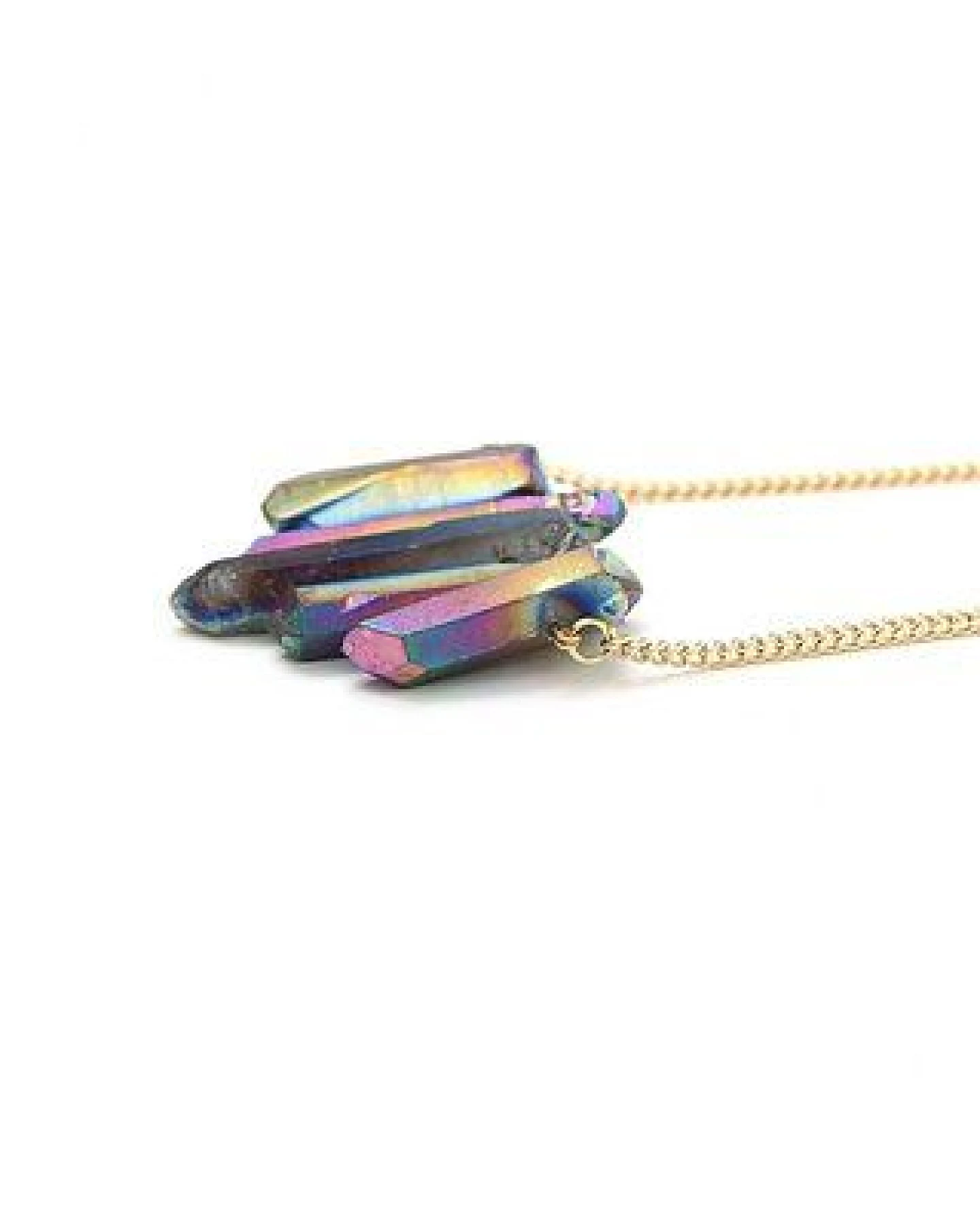 Crystal and Sage Regenbogenquarz Collier mit vergoldeter Panzerkette – Ansicht 3