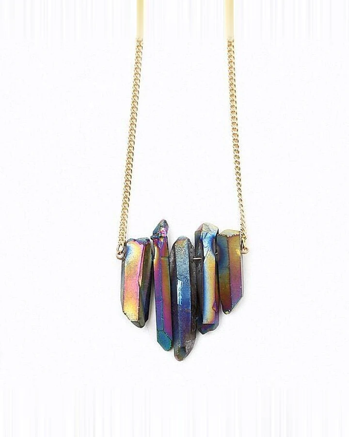Crystal and Sage Regenbogenquarz Collier mit vergoldeter Panzerkette