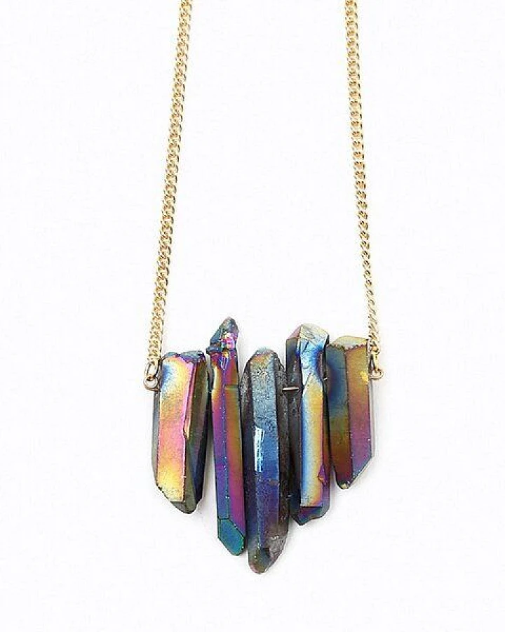 Crystal and Sage Regenbogenquarz Collier mit vergoldeter Panzerkette