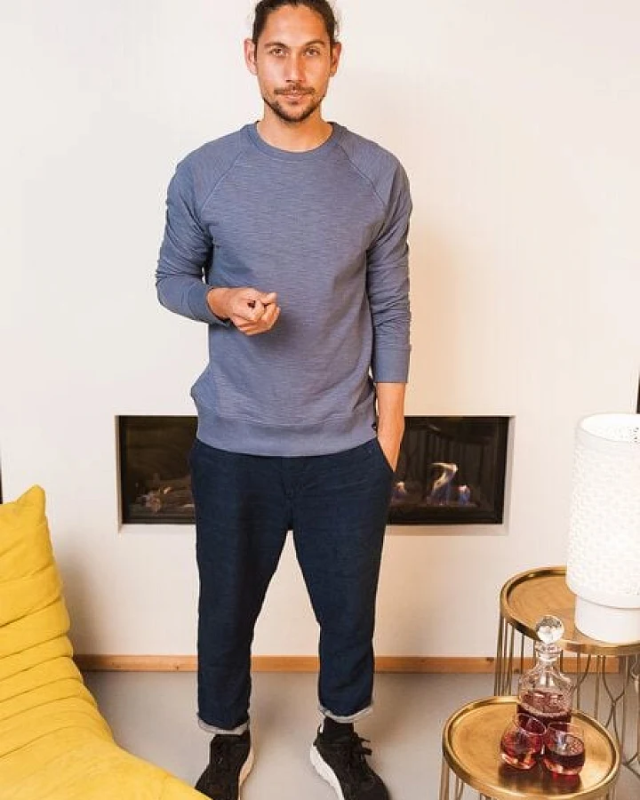 The Driftwood Tales OlivGrün/BeringBlau Baumwolle Rundhals Sweater