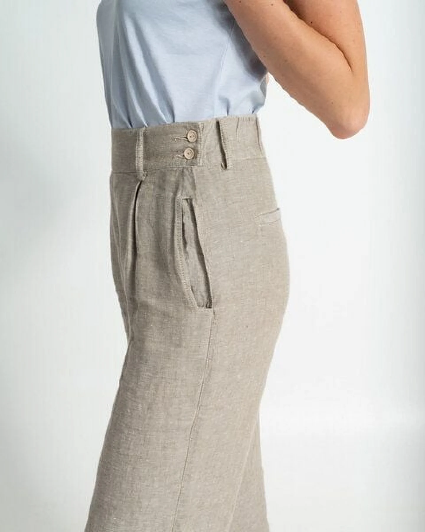 Alma & Lovis Weite Hose mit Fischgratmuster aus 100% Leinen – Ansicht 4