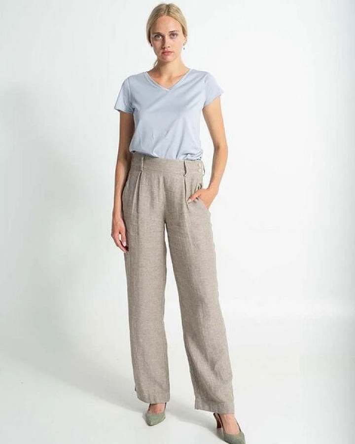 Alma & Lovis Weite Hose mit Fischgratmuster aus 100% Leinen