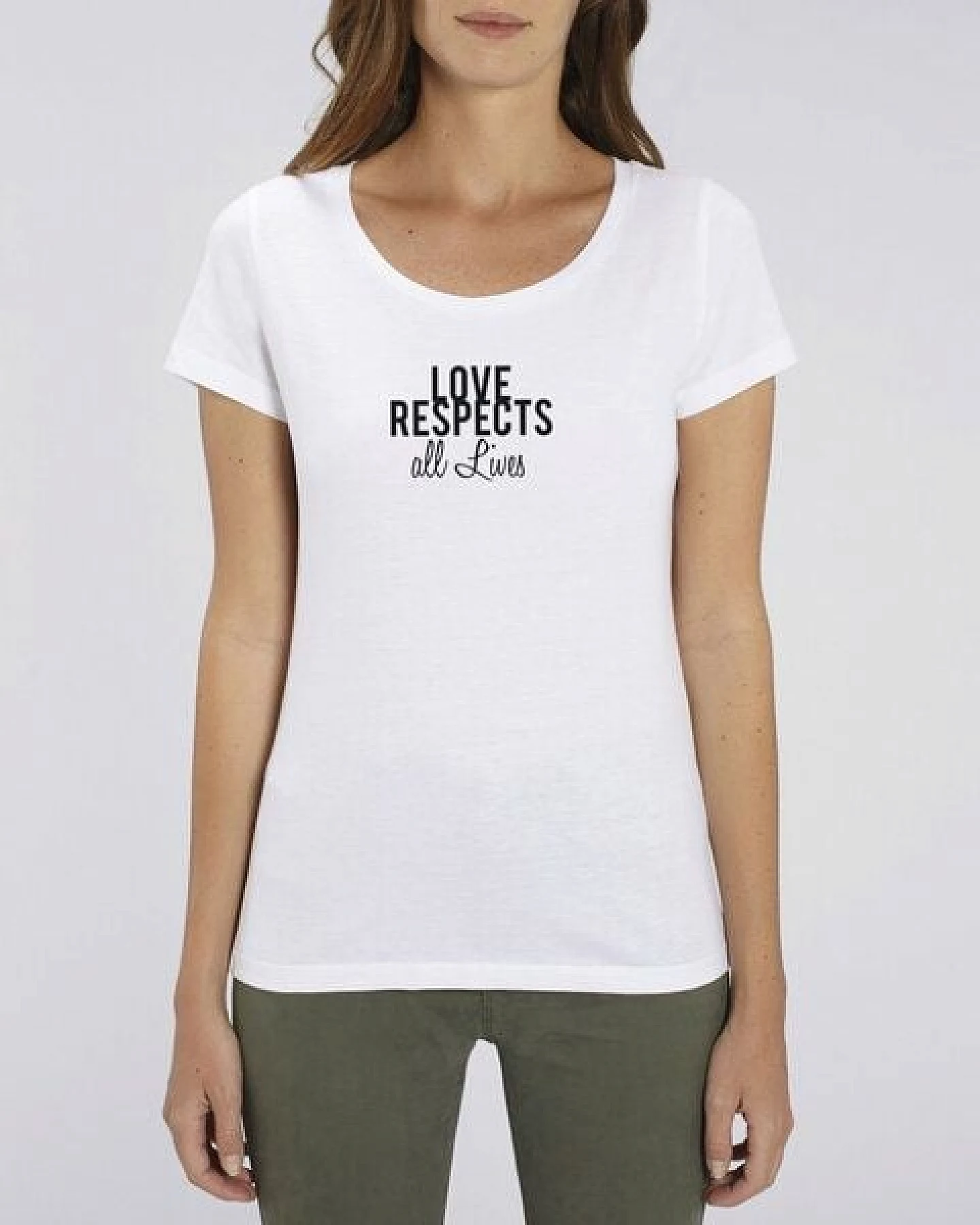 Human Family Bio Damen T-Shirt "Love - Respects" in 4 Farben – Ansicht 3