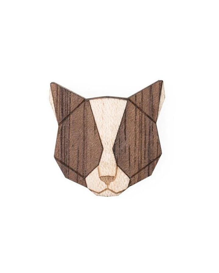BeWooden Brosche aus Holz - Graue Katze