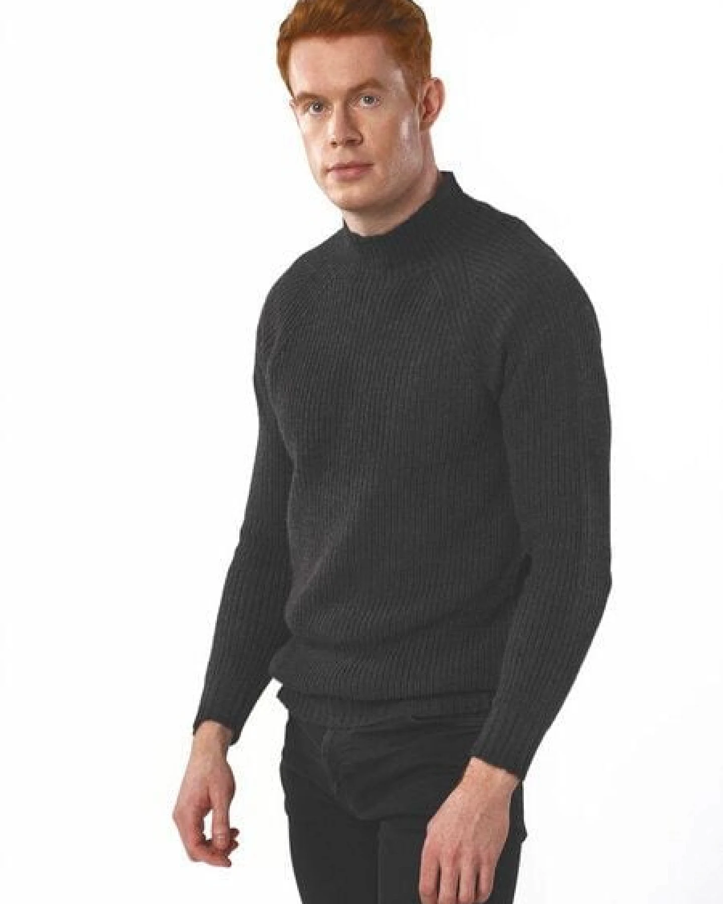 Will's Vegan Shop Recycled Slouch Mockneck Charcoal Knit Herren – Ansicht 2