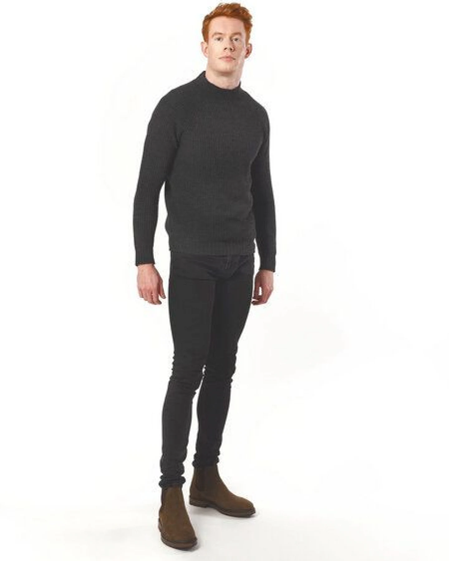 Will's Vegan Shop Recycled Slouch Mockneck Charcoal Knit Herren – Ansicht 4