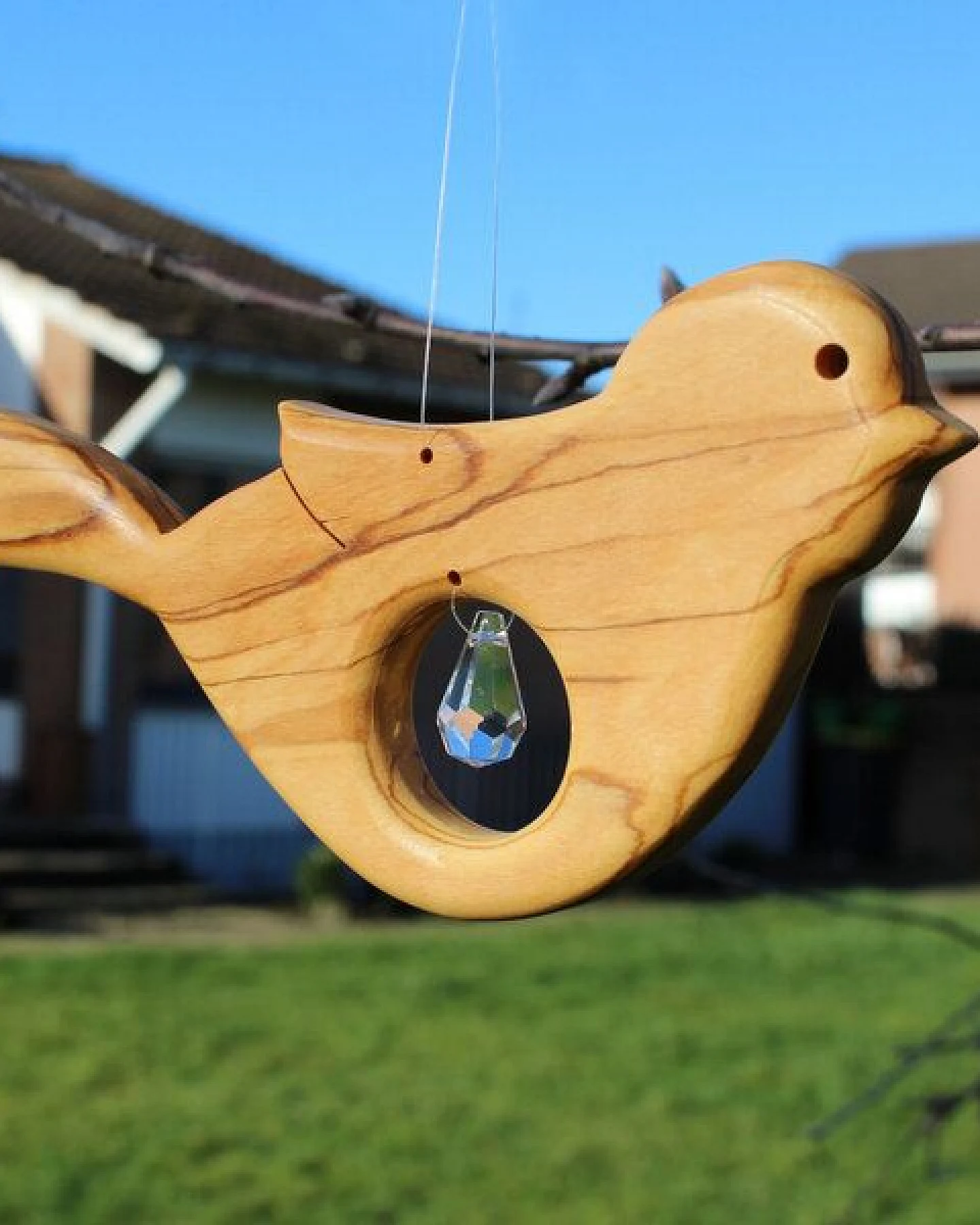 Mitienda Shop Fensterdeko Vogel aus Holz mit Bleikristall Zapfen – Ansicht 2