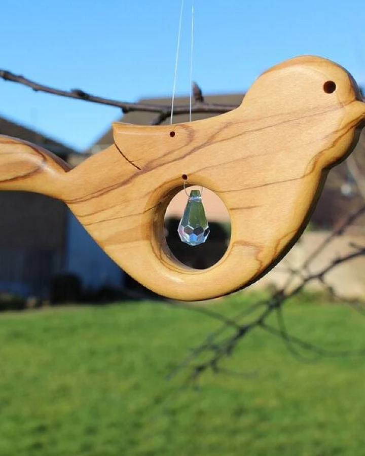 Mitienda Shop Fensterdeko Vogel aus Holz mit Bleikristall Zapfen