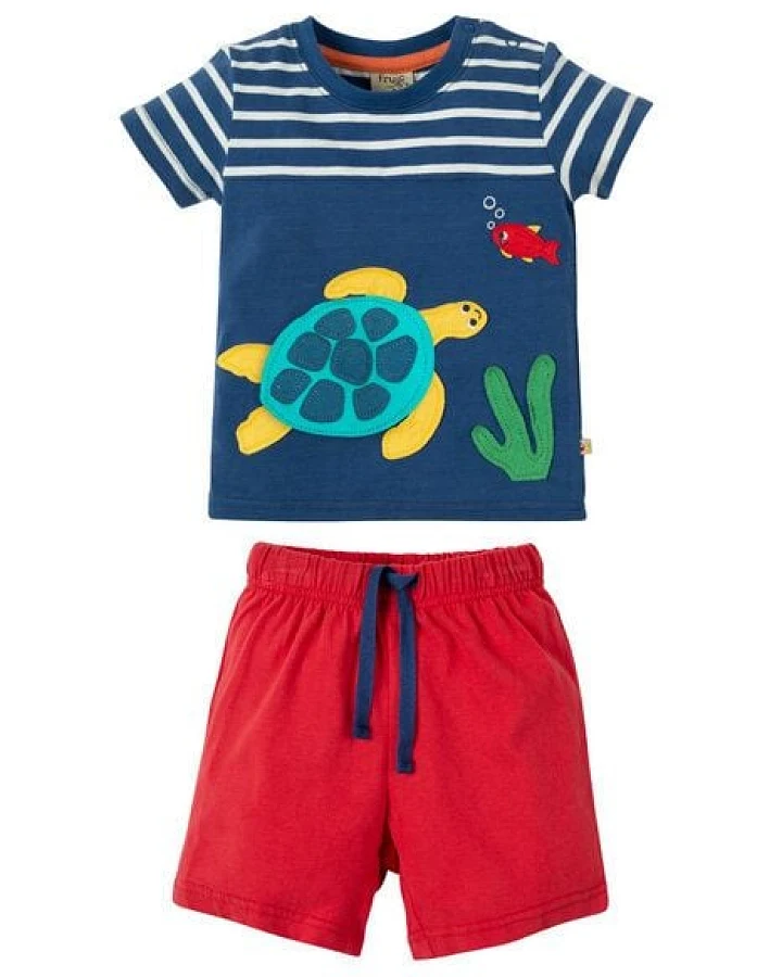 Frugi Sommerkombi: T-shirt und kurze Hose mit Schildkröte