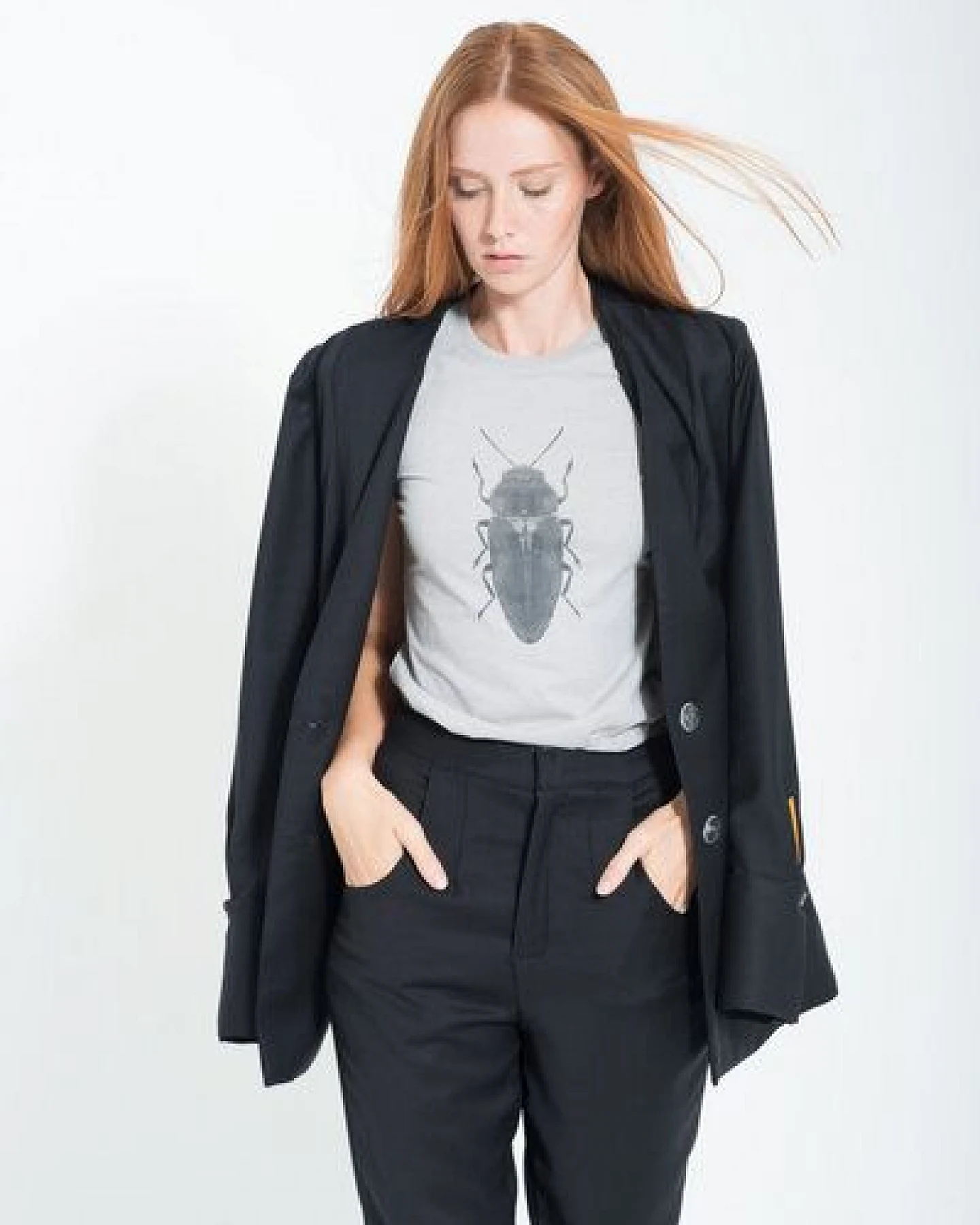 Yuna Miray Lang geschnittener Blazer/Jacke mit Manschette "Blazer Yuna" schwarz und anthrazit – Ansicht 2