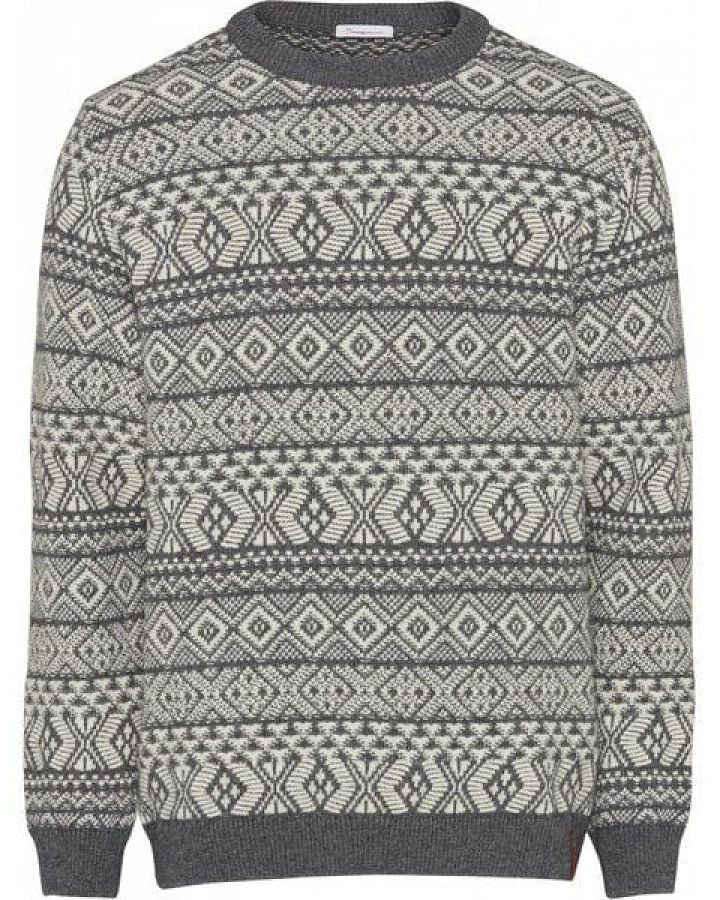 KnowledgeCotton Apparel Strickpullover aus Bio-Wolle - Two colored jacquard o-neck knit - GOTS