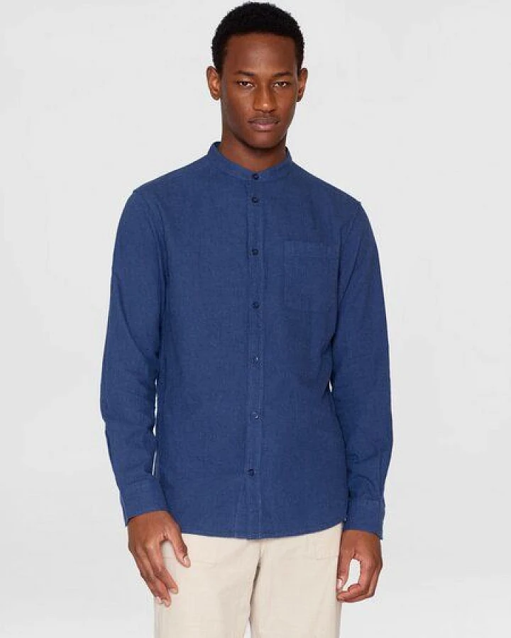 KnowledgeCotton Apparel Flanellhemd mit Stehkragen - Elder Regular Fit - aus Biobaumwolle