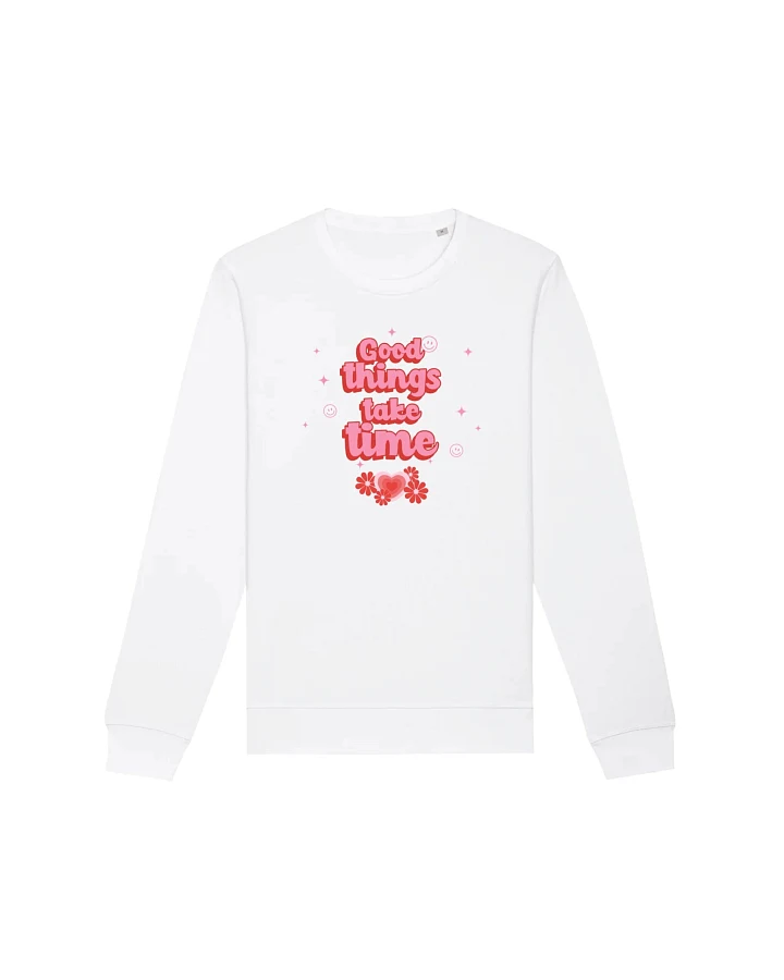 Oat Milk Club Damen vegan Sweatshirt Good Things Take Time Unisex Weiß