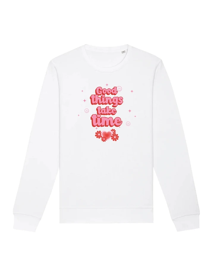 Oat Milk Club Damen vegan Sweatshirt Good Things Take Time Unisex Weiß