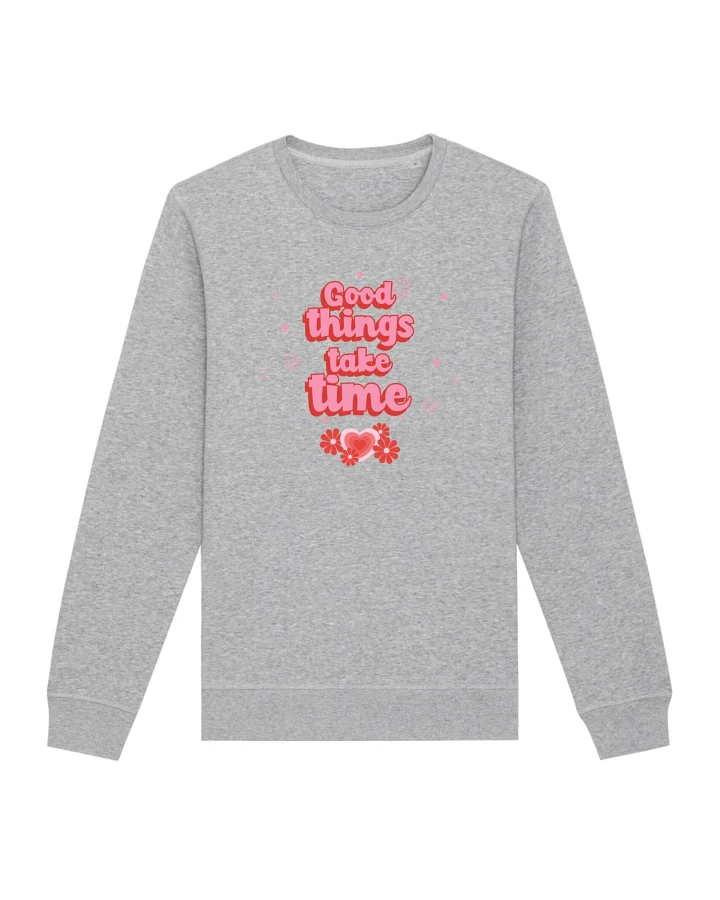 Oat Milk Club Damen vegan Sweatshirt Good Things Take Time Unisex Grau