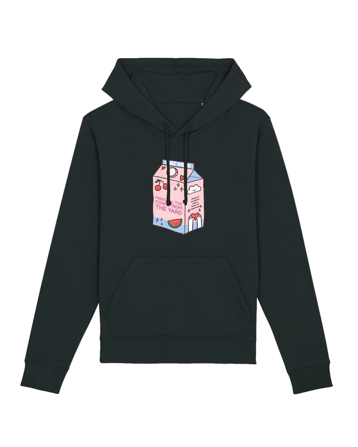 Oat Milk Club Damen vegan Hoodie My Oat Milk Freees All The Cows From The Yard Unisex Schwarz