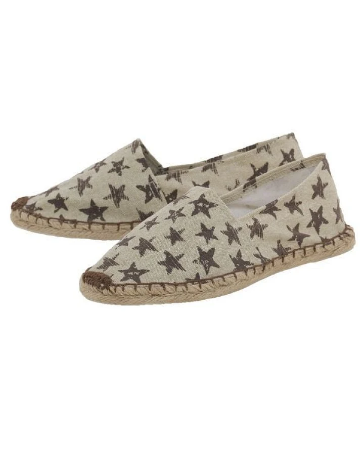 Japanwelt Espadrilles Espadrilles Canvas Unisex Sommerlatschen Leinen Sterne braun-beige