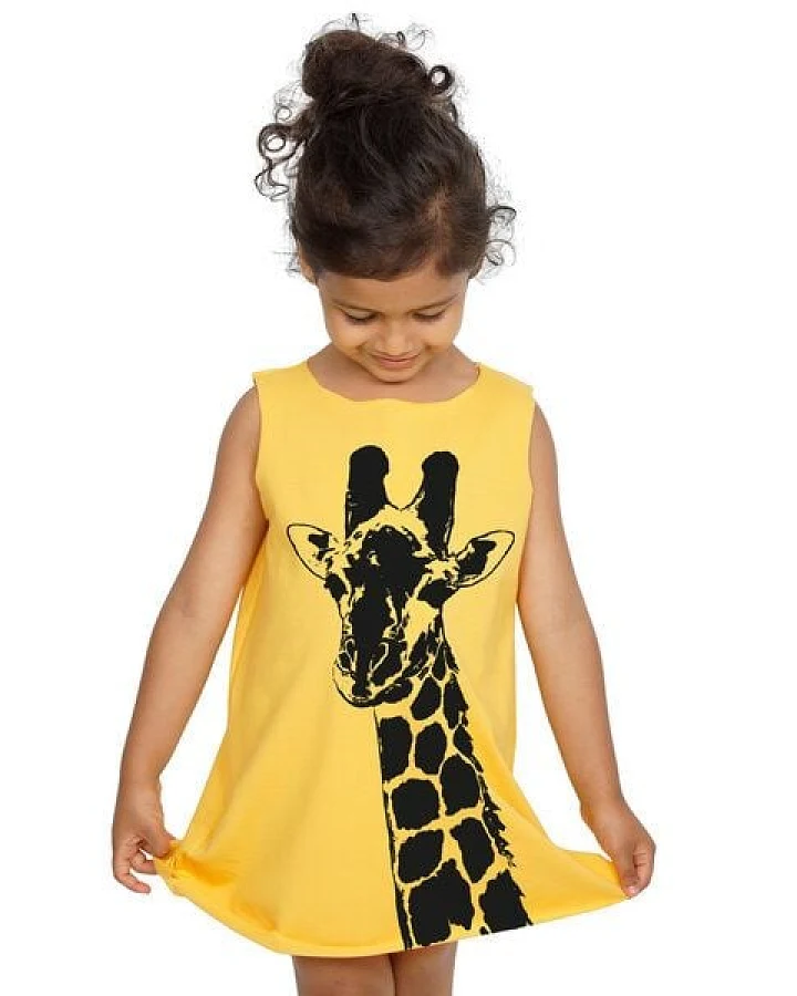 HANDGEDRUCKT "Stefanie la Girafe" Kinder Biokleidchen