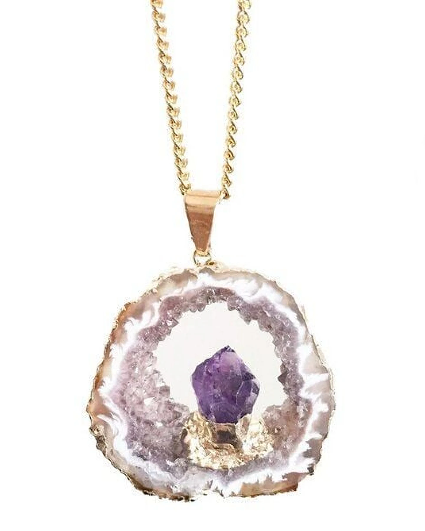 Crystal and Sage Achat und Amethyst Halskette mit einer Achatscheibe und eingefasstem Amethyst – Ansicht 2