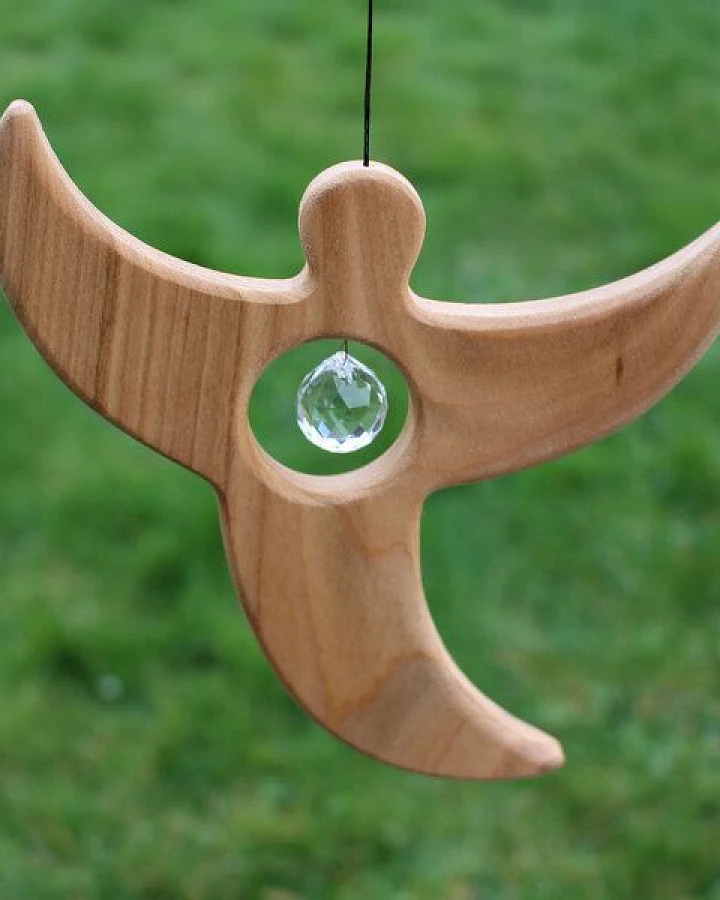 Mitienda Shop Fensterdeko Engel aus Holz mit Bleikristall