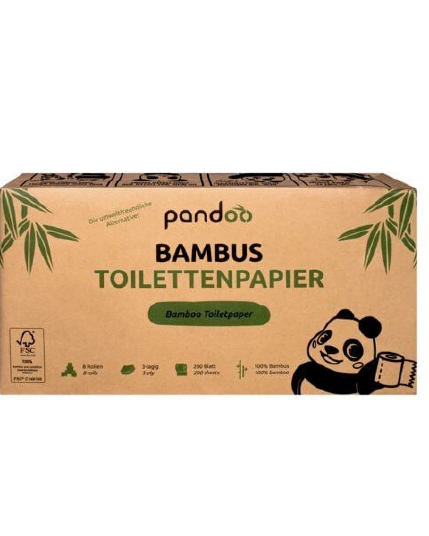 Pandoo Bambus Toilettenpapier - 8 Rollen á 200 Blatt - 3-lagig – Ansicht 2