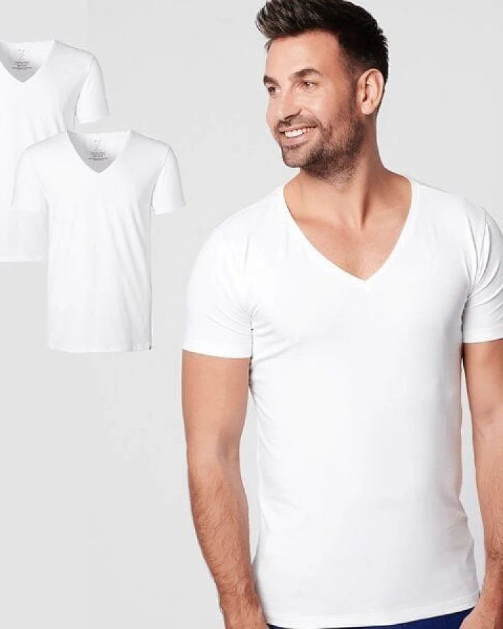 SKOT Fashion Nachhaltige T-Shirt 2-pack / Herren / Tief V-neck / Weiß