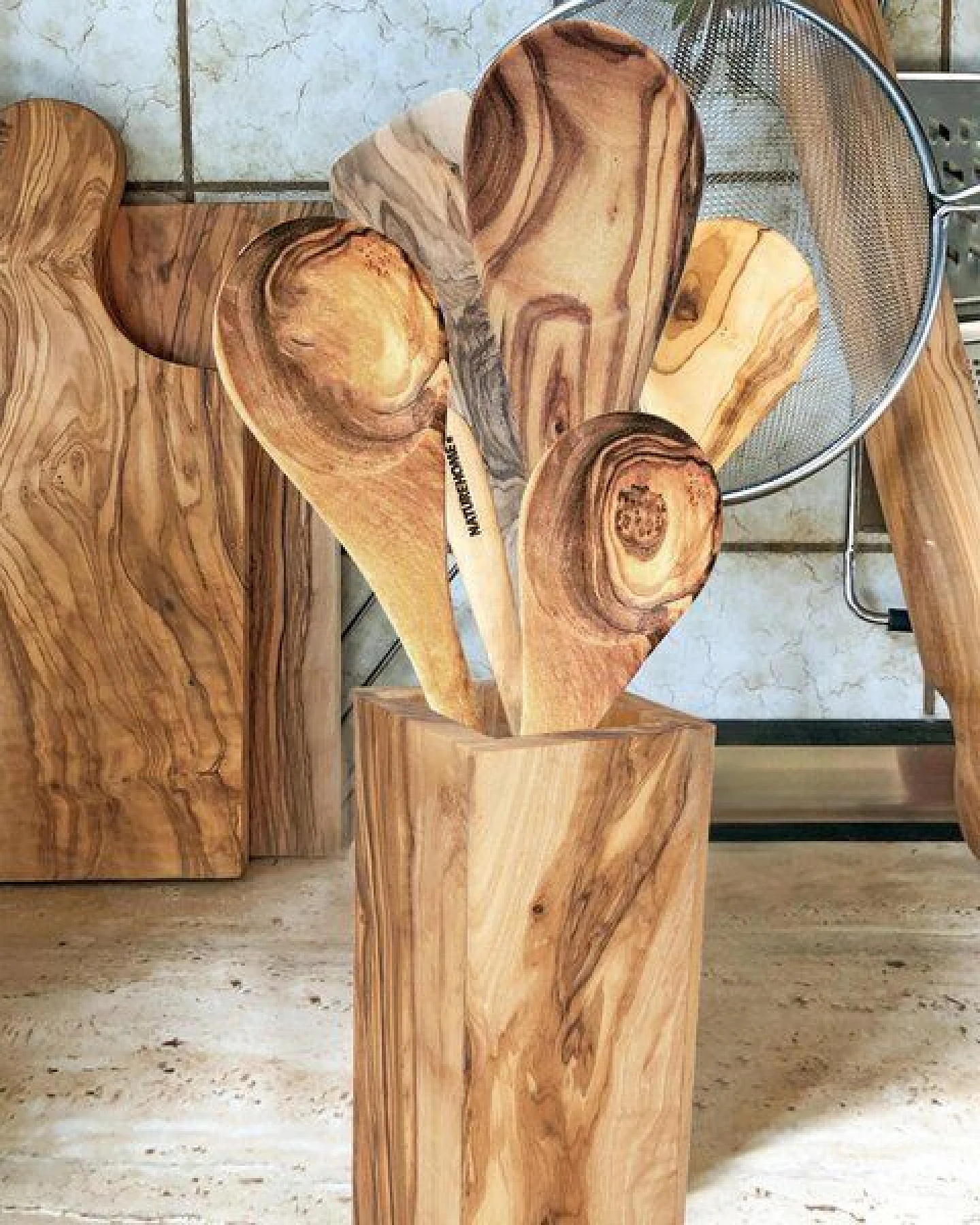 NATUREHOME Besteckhalter Stiftebox Pinselhalter Design aus Olivenholz – Ansicht 3