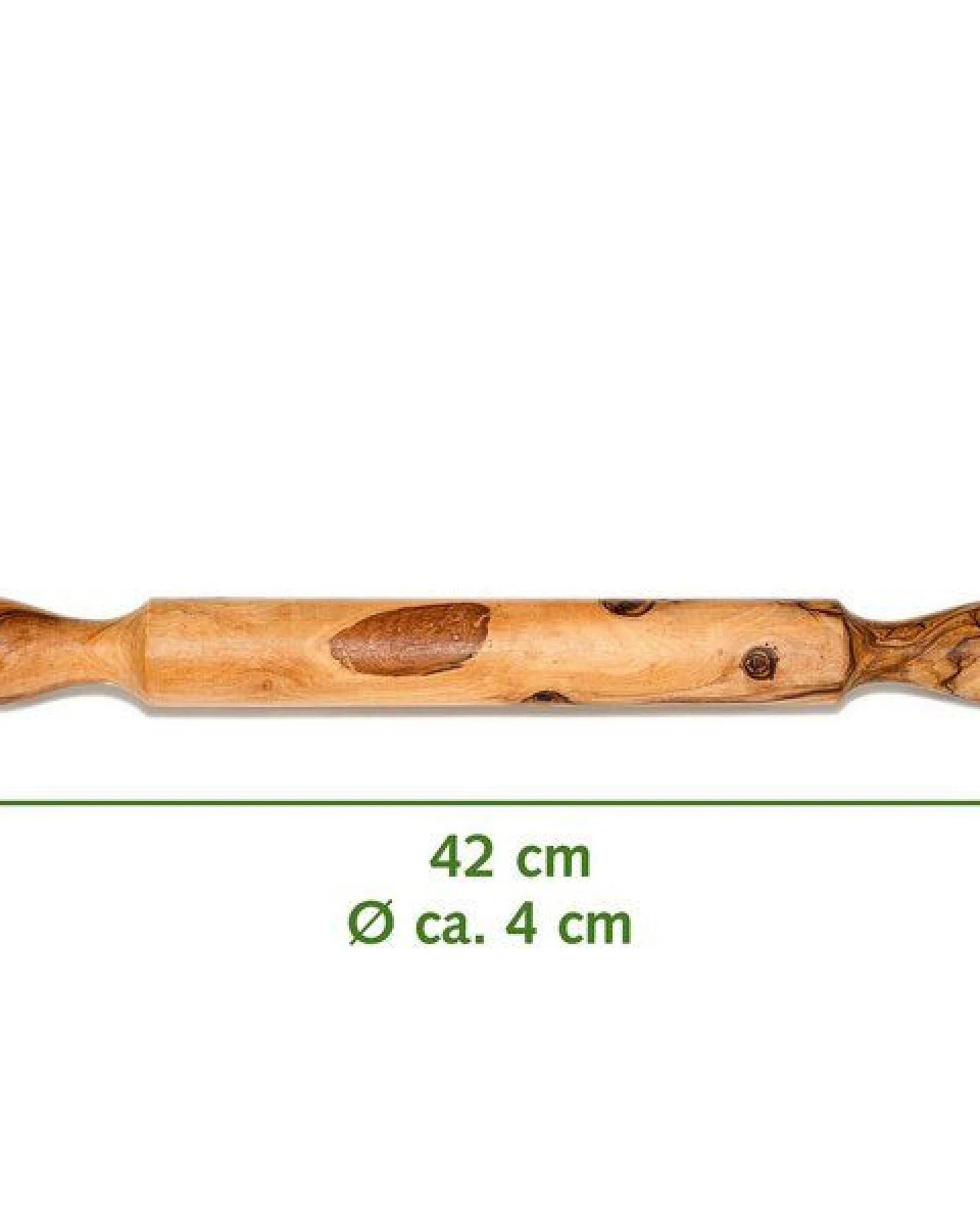 NATUREHOME Nudelholz mit Griff Teigroller Olivenholz 42cm – Ansicht 3