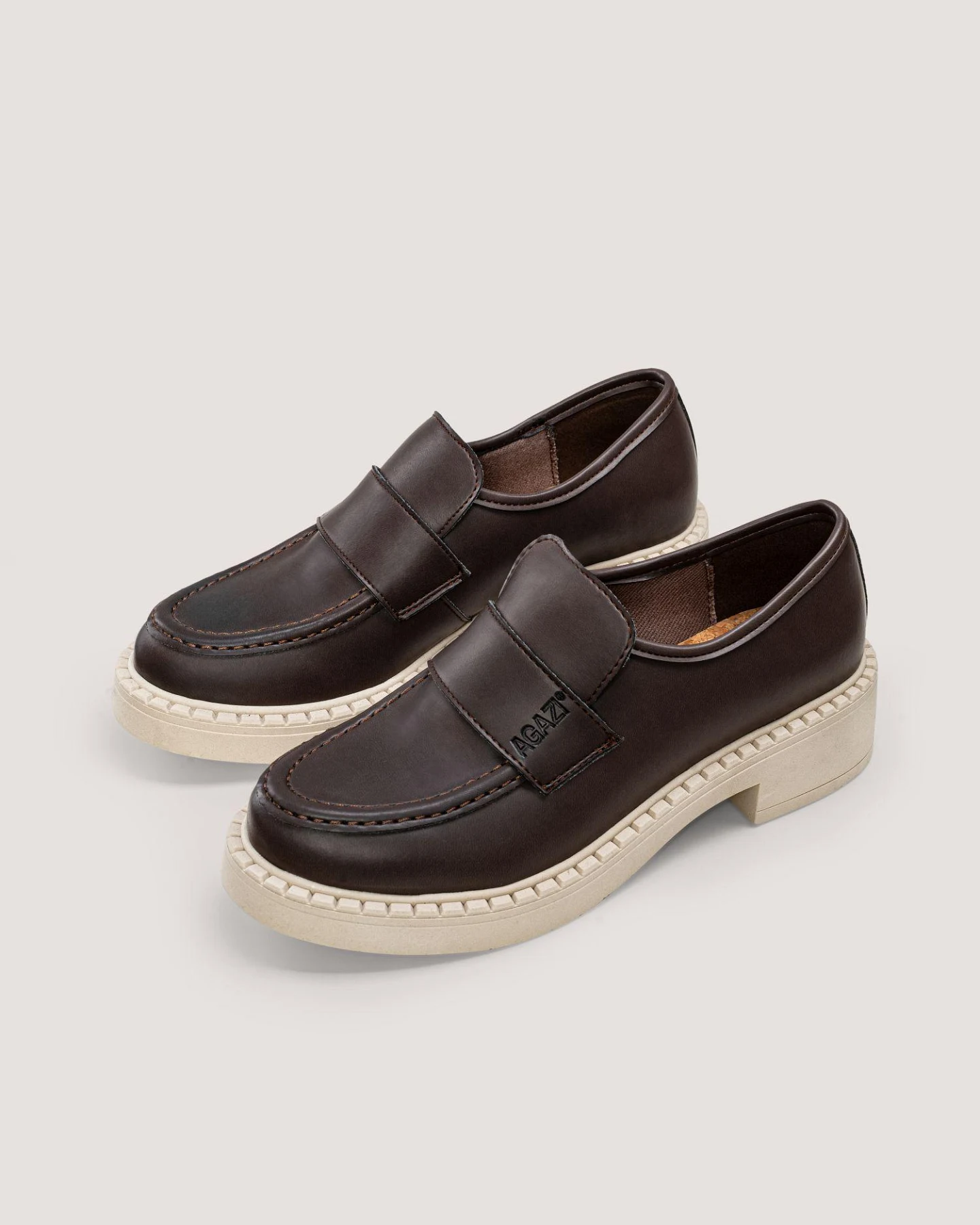 AGAZI Damen vegan 3 In 1 Loafers Diane Leichte Sohle Schokoladenbraun – Ansicht 2